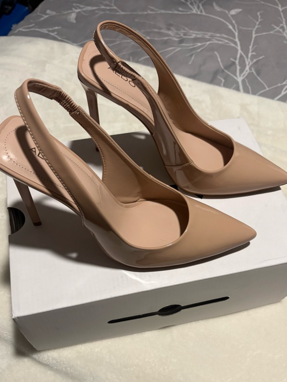 Aldo Nude Patent Leather Pointed Slingback Heels
